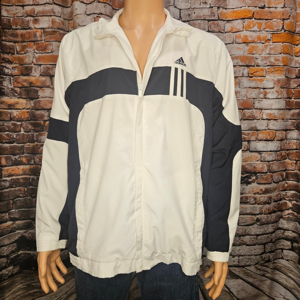 Adidas Clima 365 Track Jacket Mens Medium White Navy Full Zip AGC 003 Sample